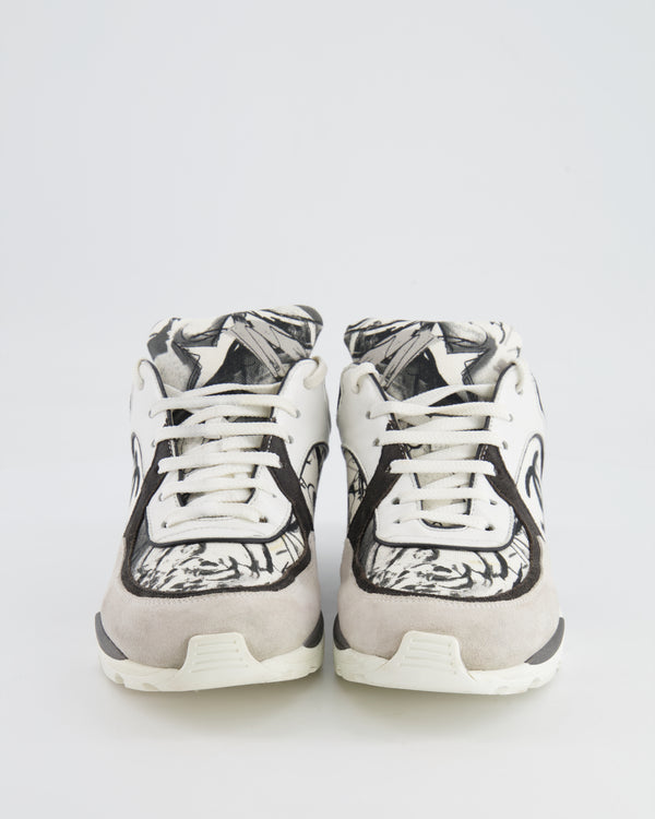 Chanel Grey, White, Black Leather and Suede Graffiti CC Trainers Size EU 38.5
