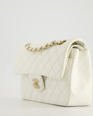 *HOT & RARE* Chanel White Small Classic Double Flap Bag in Caviar Leather with Champagne Gold Hardware