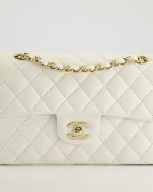 *HOT & RARE* Chanel White Small Classic Double Flap Bag in Caviar Leather with Champagne Gold Hardware