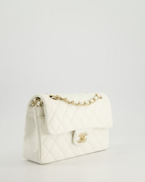 *HOT & RARE* Chanel White Small Classic Double Flap Bag in Caviar Leather with Champagne Gold Hardware