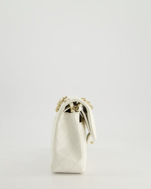 *HOT & RARE* Chanel White Small Classic Double Flap Bag in Caviar Leather with Champagne Gold Hardware