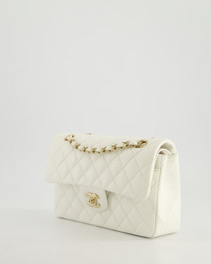 *HOT & RARE* Chanel White Small Classic Double Flap Bag in Caviar Leather with Champagne Gold Hardware