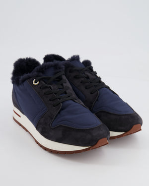 Loro Piana Navy My Wind Trainers with Fur Lining Size EU 38