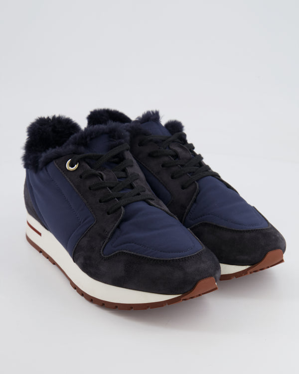 Loro Piana Navy My Wind Trainers with Fur Lining Size EU 38