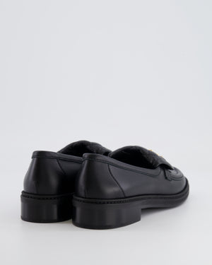 *HOT* Chanel Black Leather Loafers with Champagne Gold CC Logo Size EU 38