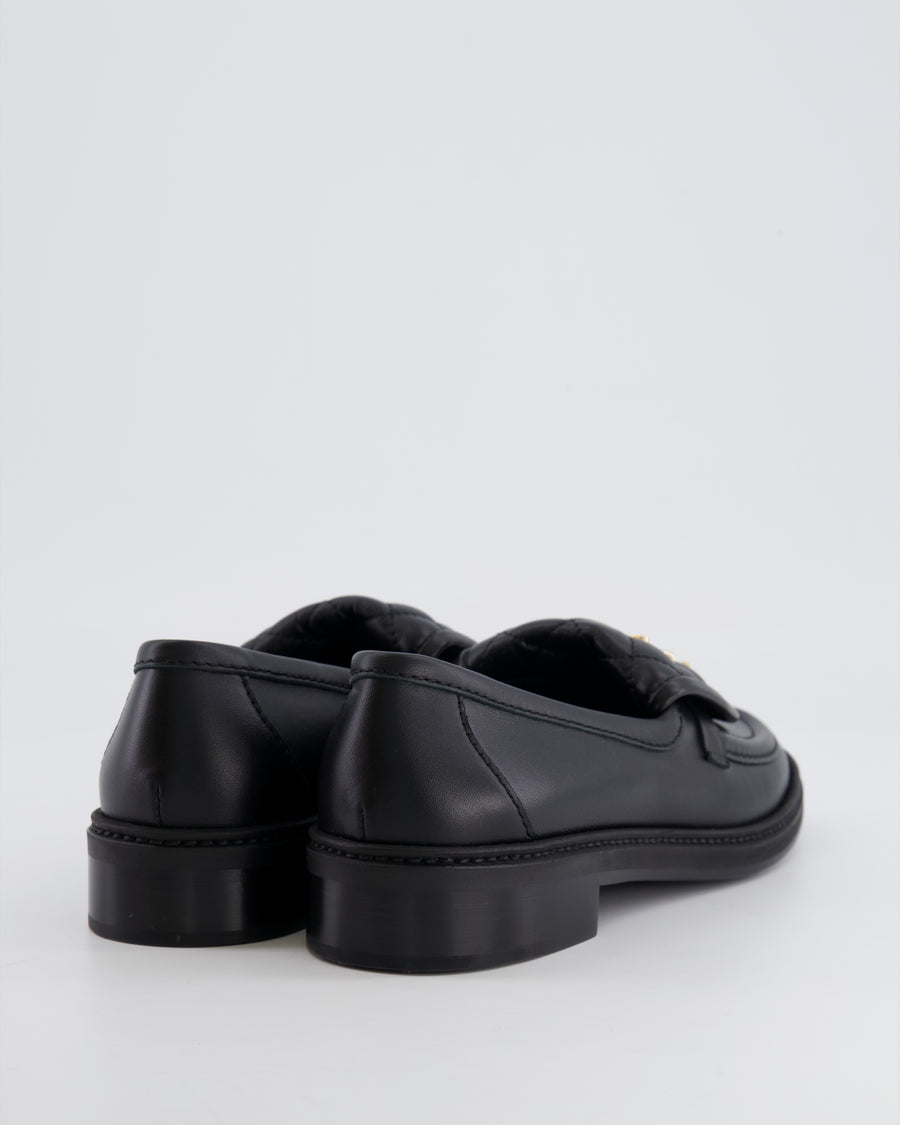 *HOT* Chanel Black Leather Loafers with Champagne Gold CC Logo Size EU 38