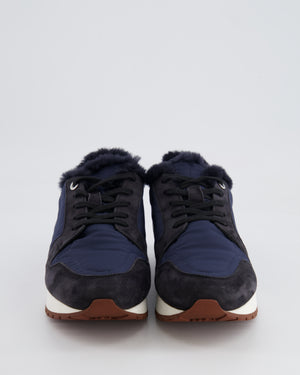 Loro Piana Navy My Wind Trainers with Fur Lining Size EU 38