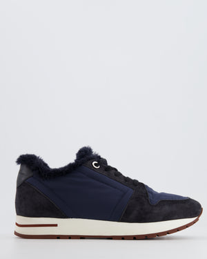 Loro Piana Navy My Wind Trainers with Fur Lining Size EU 38