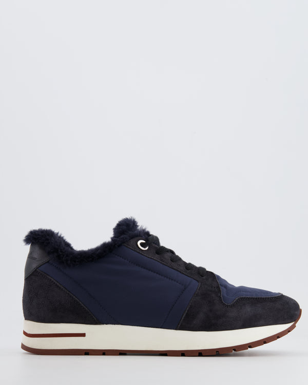 Loro Piana Navy My Wind Trainers with Fur Lining Size EU 38