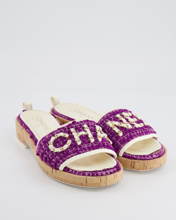*HOT* Chanel Purple Tweed Mules with Logo Detail Size EU 37.5
