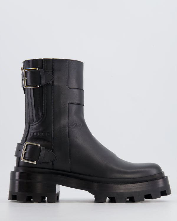 Hermès Black Jaimy Ankle Boots in Calfskin Leather with Buckle Details Size EU 38 RRP £1,940