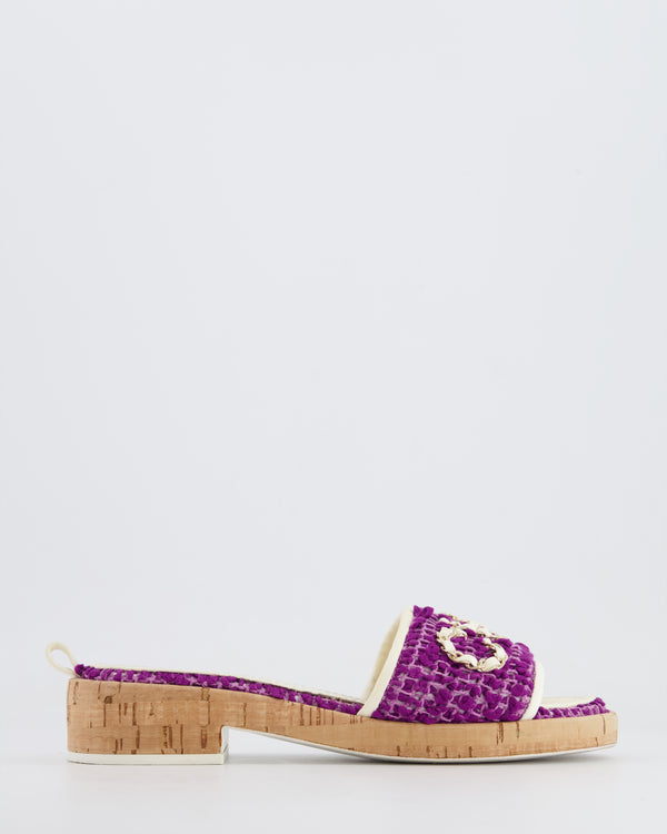 *HOT* Chanel Purple Tweed Mules with Logo Detail Size EU 37.5