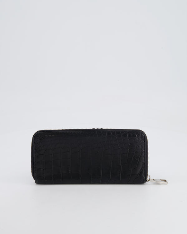 Louis Vuitton Black Crocodile Wallet with Silver Hardware