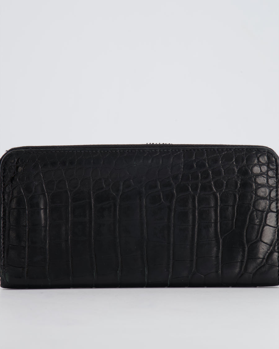 Louis Vuitton Black Crocodile Wallet with Silver Hardware