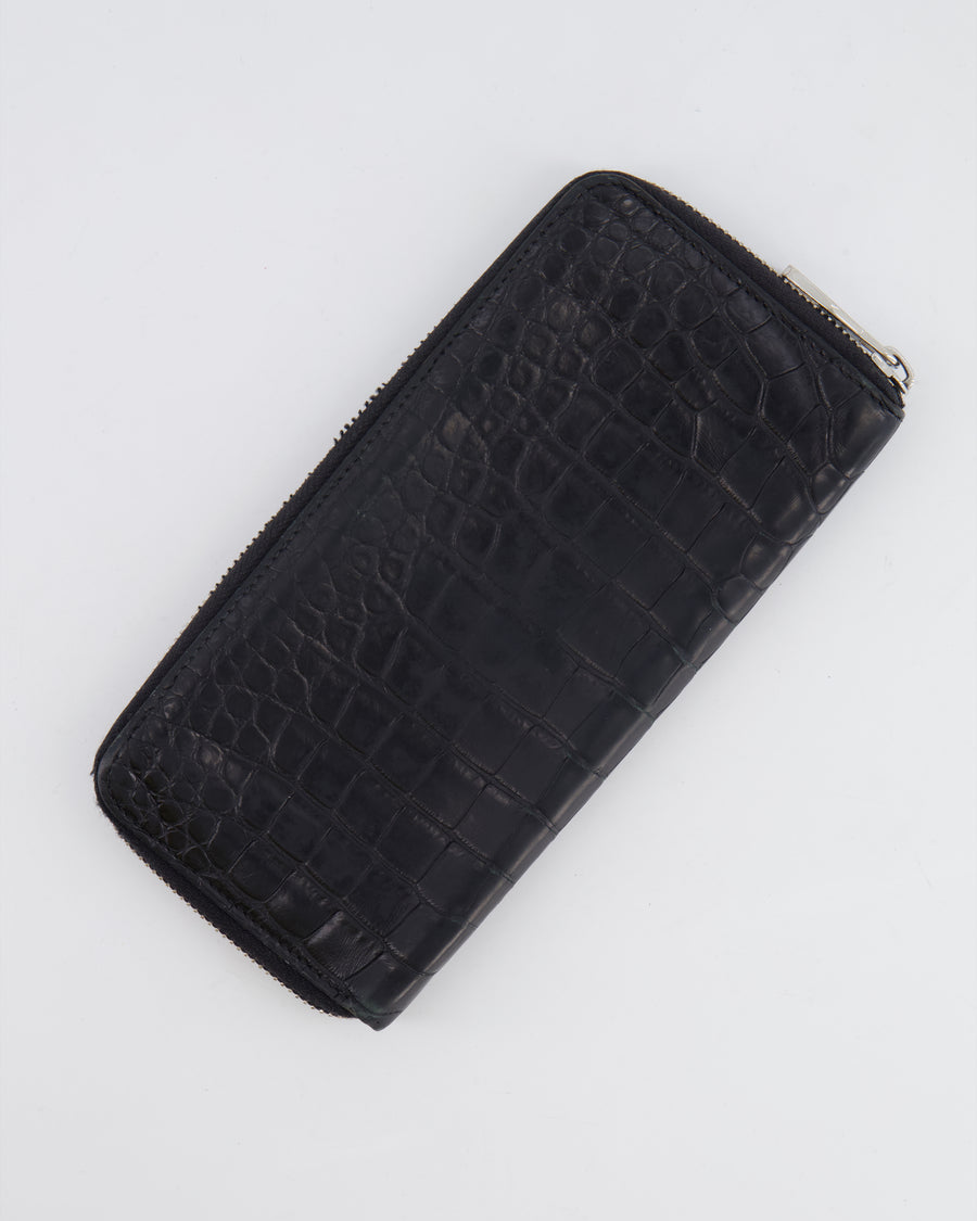 Louis Vuitton Black Crocodile Wallet with Silver Hardware