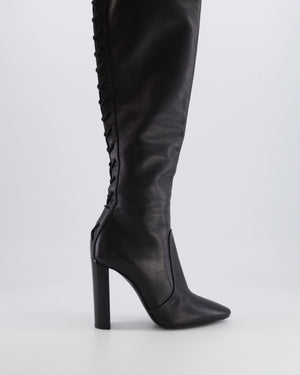 Saint Laurent Black 76 Leather Laced Thigh-High Boots Size 37.5 RRP £1,700