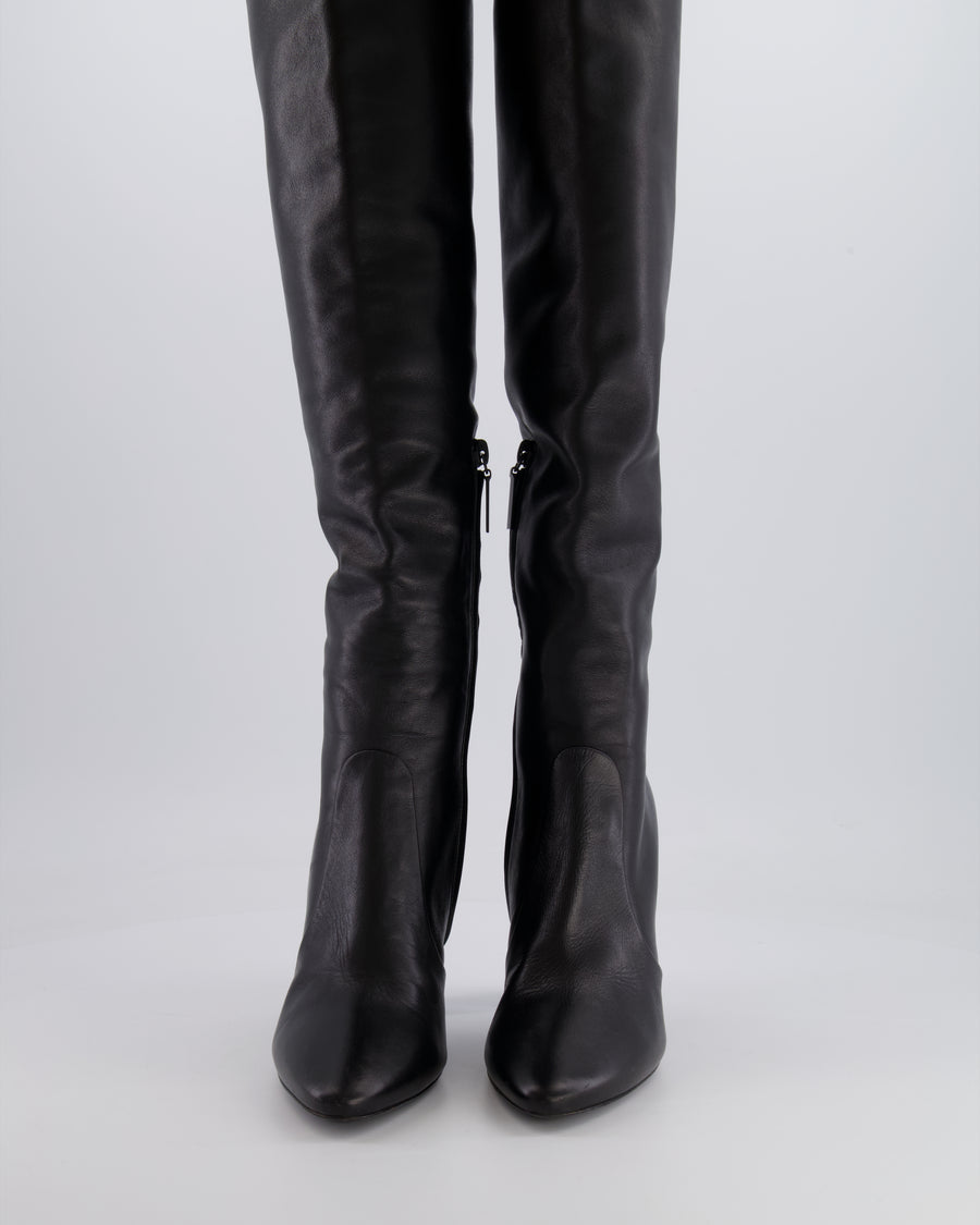 Saint Laurent Black 76 Leather Laced Thigh-High Boots Size 37.5 RRP £1,700