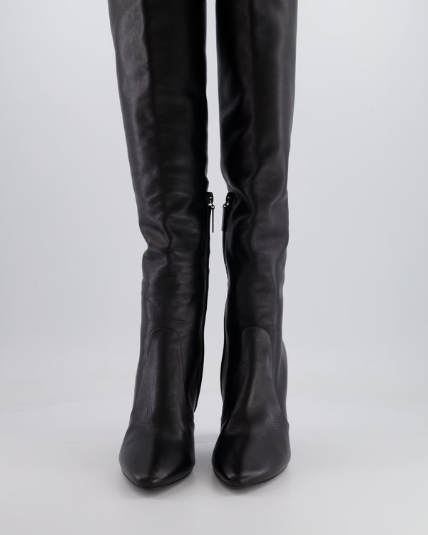 Saint Laurent Black 76 Leather Laced Thigh-High Boots Size 37.5 RRP £1,700
