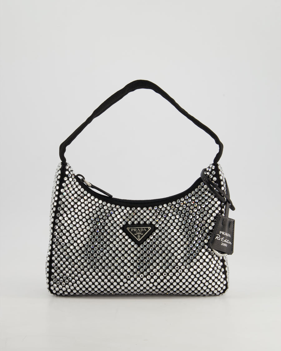 Prada Re-Edition 2000 Black Hobo Bag with Mirrored Sequin Embellishment