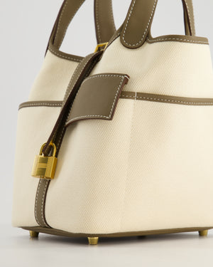 Hermes Picotin 18cm Cargo in Ecru Canvas & Etoupe Swift Leather with Gold Hardware