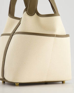 Hermes Picotin 18cm Cargo in Ecru Canvas & Etoupe Swift Leather with Gold Hardware