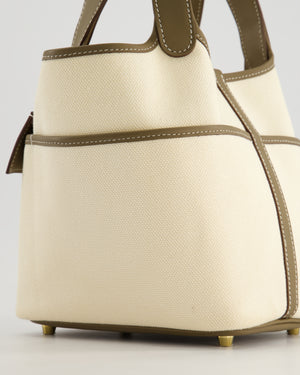 Hermes Picotin 18cm Cargo in Ecru Canvas & Etoupe Swift Leather with Gold Hardware