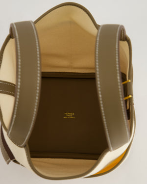 Hermes Picotin 18cm Cargo in Ecru Canvas & Etoupe Swift Leather with Gold Hardware