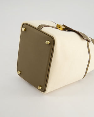 Hermes Picotin 18cm Cargo in Ecru Canvas & Etoupe Swift Leather with Gold Hardware