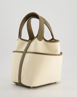 Hermes Picotin 18cm Cargo in Ecru Canvas & Etoupe Swift Leather with Gold Hardware