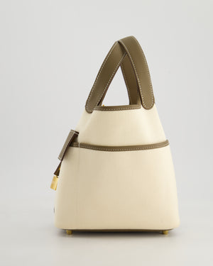 Hermes Picotin 18cm Cargo in Ecru Canvas & Etoupe Swift Leather with Gold Hardware