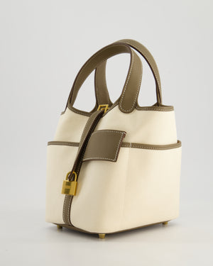 Hermes Picotin 18cm Cargo in Ecru Canvas & Etoupe Swift Leather with Gold Hardware