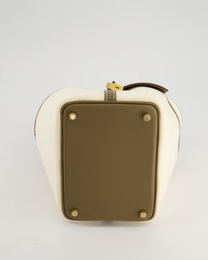 Hermes Picotin 18cm Cargo in Ecru Canvas & Etoupe Swift Leather with Gold Hardware