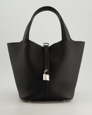 *HOT* Hermès Picotin Lock Bag 22cm in Noir Clemence Leather with Palladium Hardware