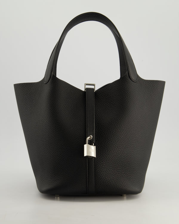 *HOT* Hermès Picotin Lock Bag 22cm in Noir Clemence Leather with Palladium Hardware