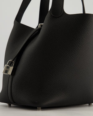 *HOT* Hermès Picotin Lock Bag 22cm in Noir Clemence Leather with Palladium Hardware