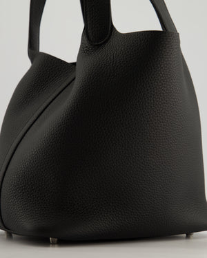 *HOT* Hermès Picotin Lock Bag 22cm in Noir Clemence Leather with Palladium Hardware