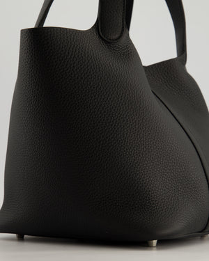 *HOT* Hermès Picotin Lock Bag 22cm in Noir Clemence Leather with Palladium Hardware