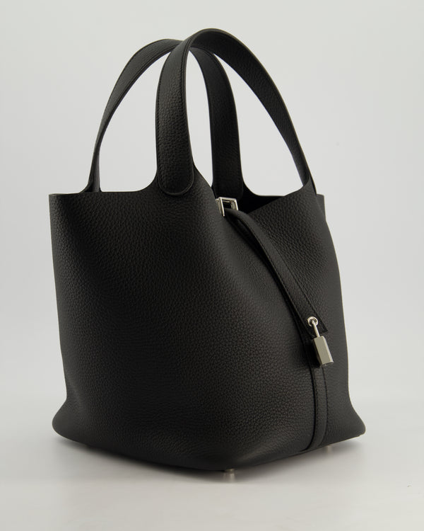 *HOT* Hermès Picotin Lock Bag 22cm in Noir Clemence Leather with Palladium Hardware