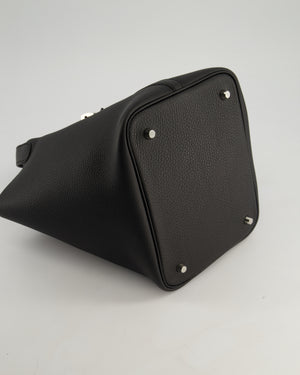 *HOT* Hermès Picotin Lock Bag 22cm in Noir Clemence Leather with Palladium Hardware