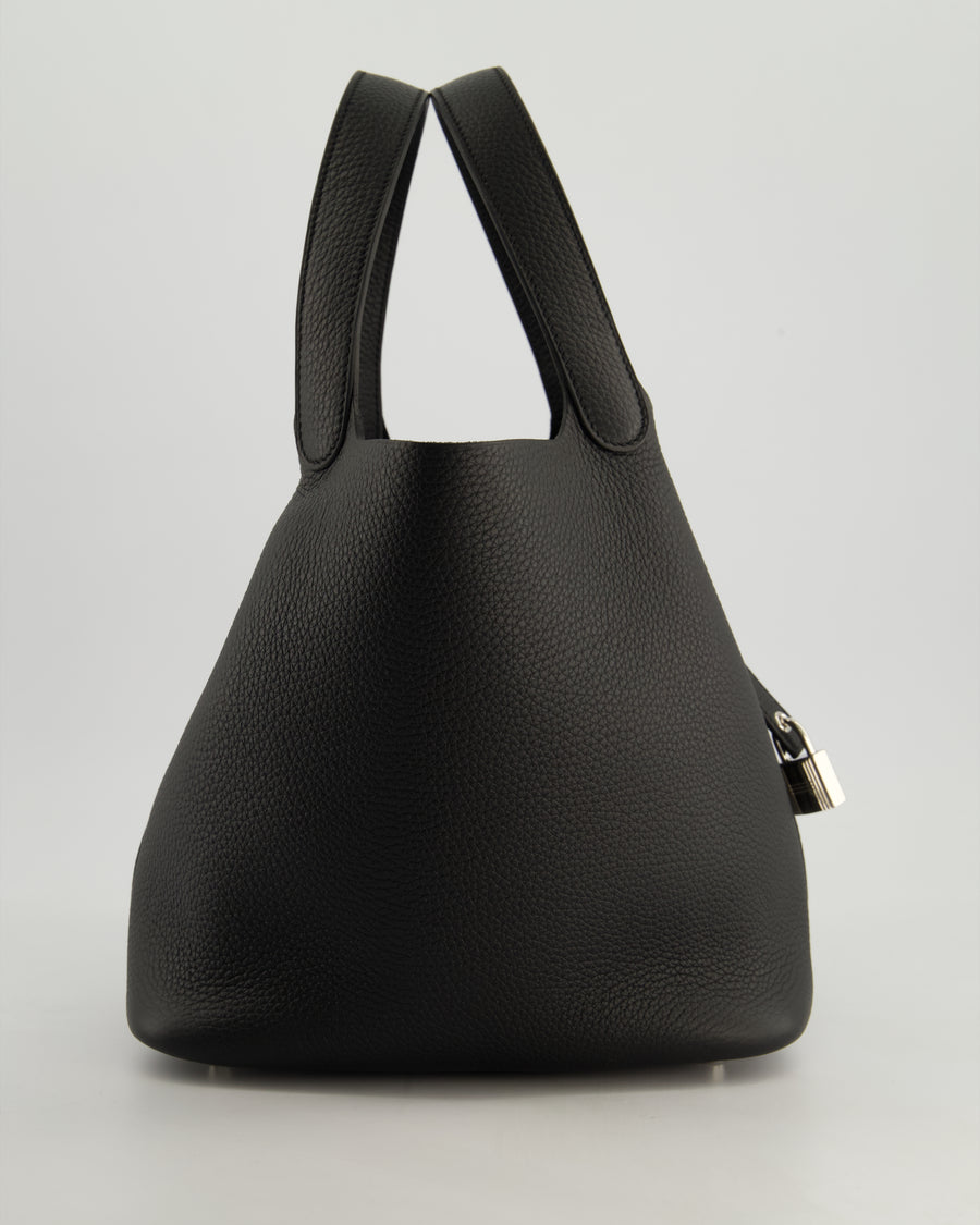 *HOT* Hermès Picotin Lock Bag 22cm in Noir Clemence Leather with Palladium Hardware