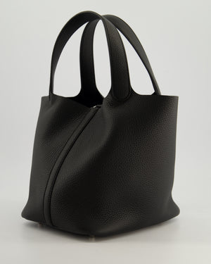*HOT* Hermès Picotin Lock Bag 22cm in Noir Clemence Leather with Palladium Hardware