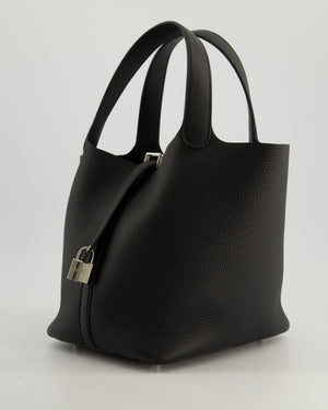 *HOT* Hermès Picotin Lock Bag 22cm in Noir Clemence Leather with Palladium Hardware