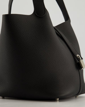 *HOT* Hermès Picotin Lock Bag 22cm in Noir Clemence Leather with Palladium Hardware