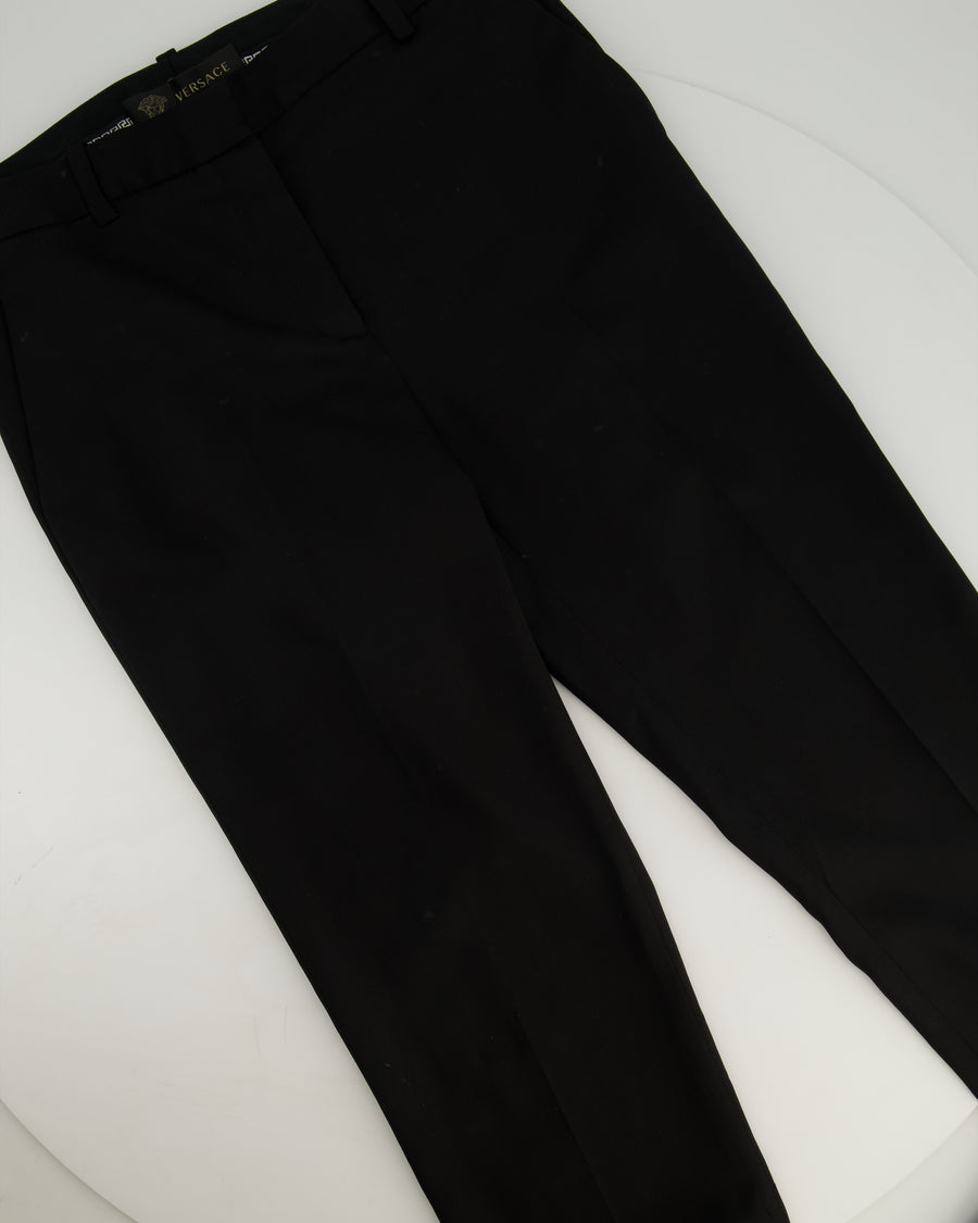 Versace Black Tailored Trousers with Gold Medusa Safety Pin Details Size IT 38 (UK 6)