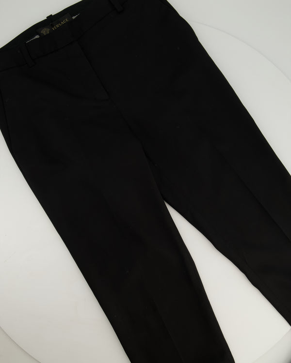 Versace Black Tailored Trousers with Gold Medusa Safety Pin Details Size IT 38 (UK 6)