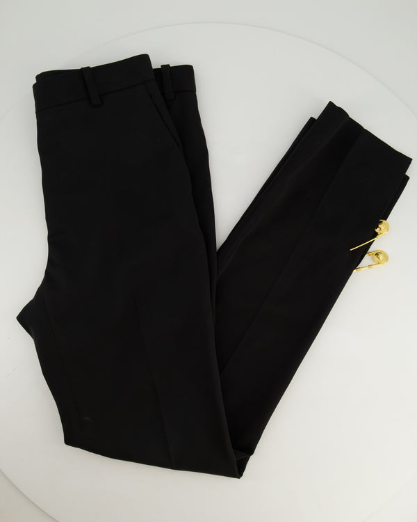Versace Black Tailored Trousers with Gold Medusa Safety Pin Details Size IT 38 (UK 6)