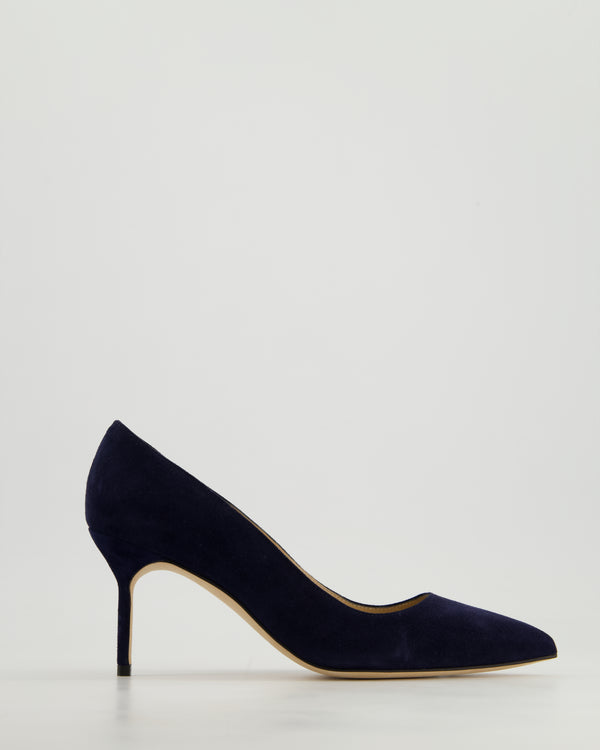 Manolo Blahnik Navy BB Pointed Suede Heels Size EU 36.5