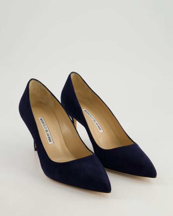 Manolo Blahnik Navy BB Pointed Suede Heels Size EU 36.5