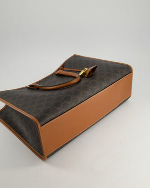 Celine Brown Horizontal Cabas Tote Bag In Triomphe Coated Canvas and Brown Calfskin Handles