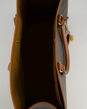 Celine Brown Horizontal Cabas Tote Bag In Triomphe Coated Canvas and Brown Calfskin Handles